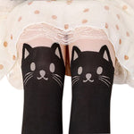 Sexy Cute Black Tattoo Long Socks Sheer Cartoon Cat Pantyhose Stockings Tights