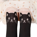 Sexy Cute Black Tattoo Long Socks Sheer Cartoon Cat Pantyhose Stockings Tights