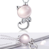 Women's Fashion Cute Kitten Rhinestone Pendant Silver Plated Chain Necklace