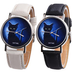 Cartoon Black Cat Round Dial Faux Leather Band Quartz Watch Women Wrist Decor